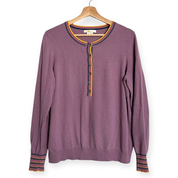 Boden Purple Striped Cuff Wool Blend Pullover Henley Sweater Women's UK16 US12 - Picture 1 of 9